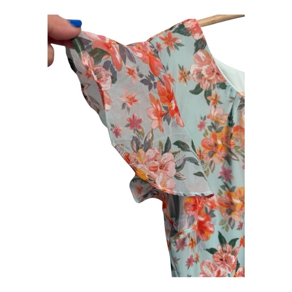 R&K Blue Coral Tiered Ruffle Flutter Sleeve Tie Waist Maxi Dress NEW Feminine - Picture 4 of 14